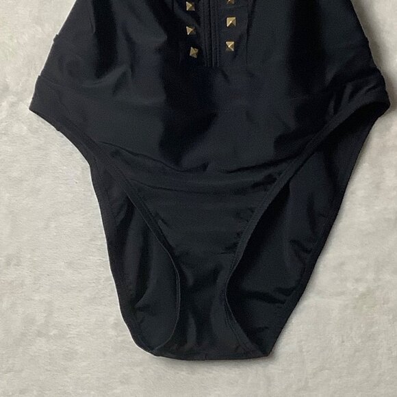BLEU Rod Beattie One Piece Swimsuit Women Size 6 Black Metal Detail Low Back - Picture 3 of 6